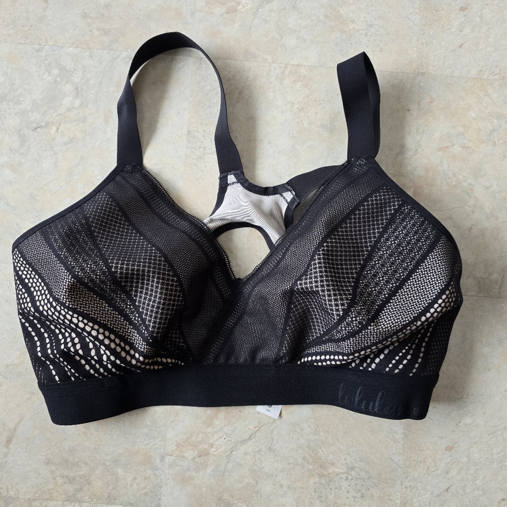 Lululemon Bra 34E Awake to Lace Black Nude Lace Mesh Racerback